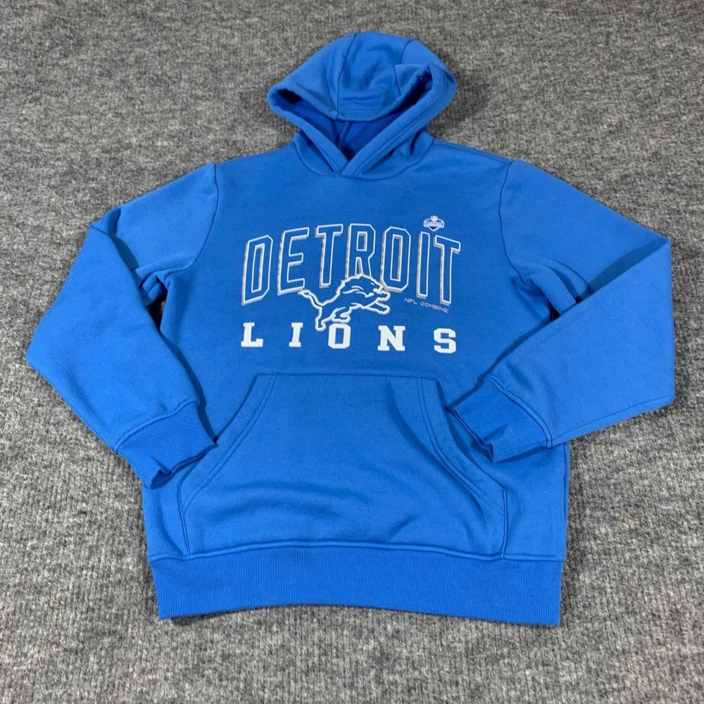 Detroit Lions Hoodie Adult Small Blue Pullover Sweatshirt NFL Football Combine‎